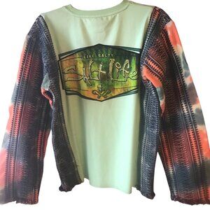 Reworked Beachy Tee Shirt: Upcycled Ocean Graphic Sweatshirt, Size XS to Small